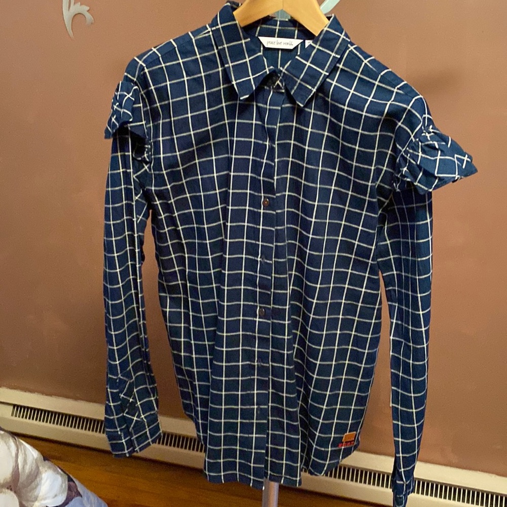 New never worn! Peace love world navy button down top